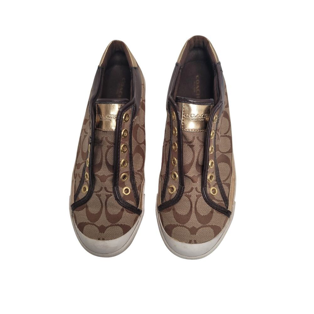 Coach Brown and Gold Slip-On Sneakers - Picture 2 of 7